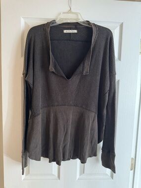 We The Free Long Sleeve V-Neck Top in Dark Brown